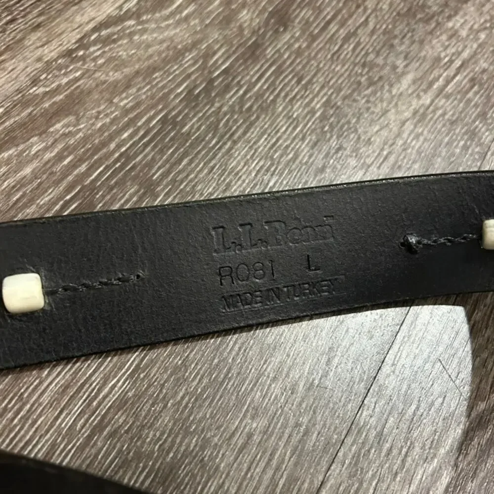 Vintage L.L.Bean Black Leather Beaded Belt Sz L Brass Buckle Western Boho Unisex